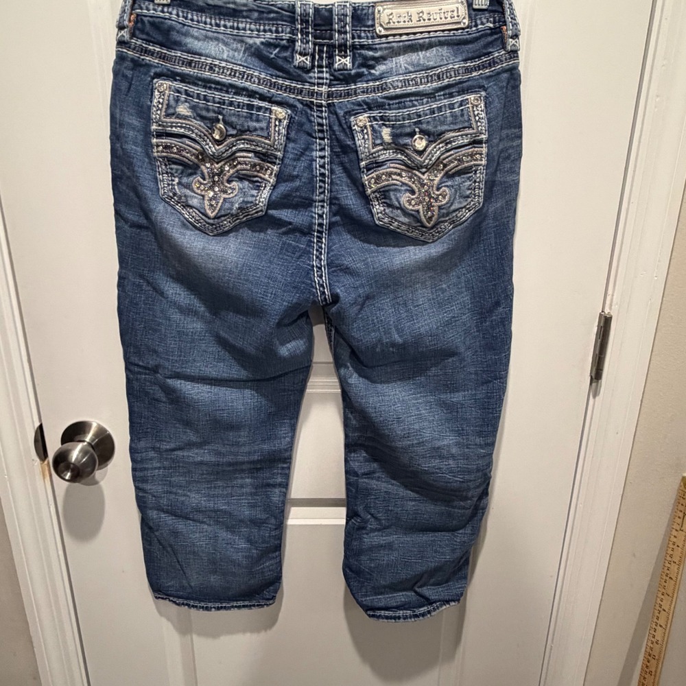 Rock Revival Womens Vien Capri Jeans Embellished Fleur De Lis Blue Size 32 - Picture 12 of 16